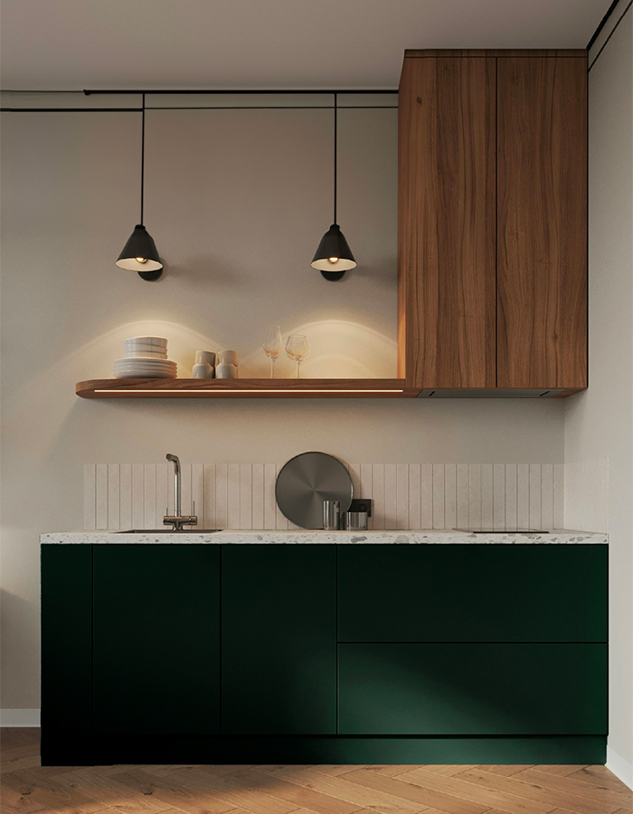 Cuisine rénovée coloris forêt