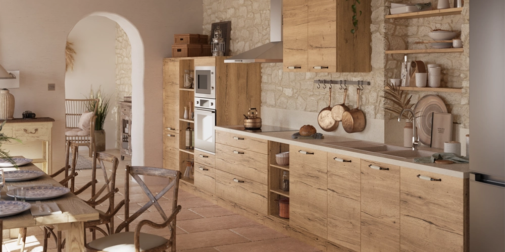 Cuisine rustique bois et pierre